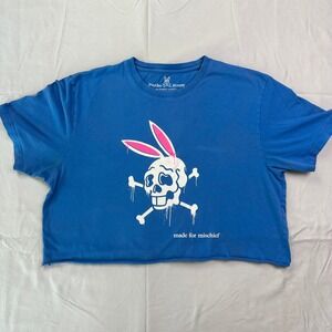 Psycho Bunny Crop Tee Size‎ 7 Blue Skull Graphic Made For Mischief T-Shirt